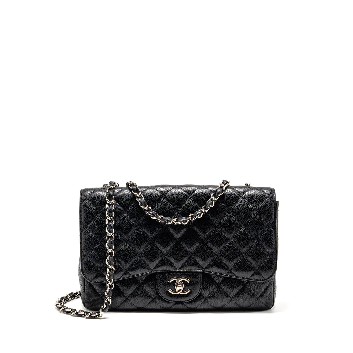 CHANEL JUMBO CLASSIC SINGLE FLAP BAG CAVIAR BLACK SHW