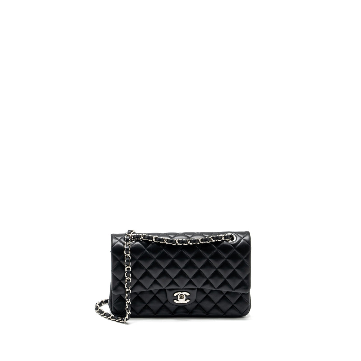 CHANEL MEDIUM CLASSIC DOUBLE FLAP BAG LAMBSKIN BLACK SHW