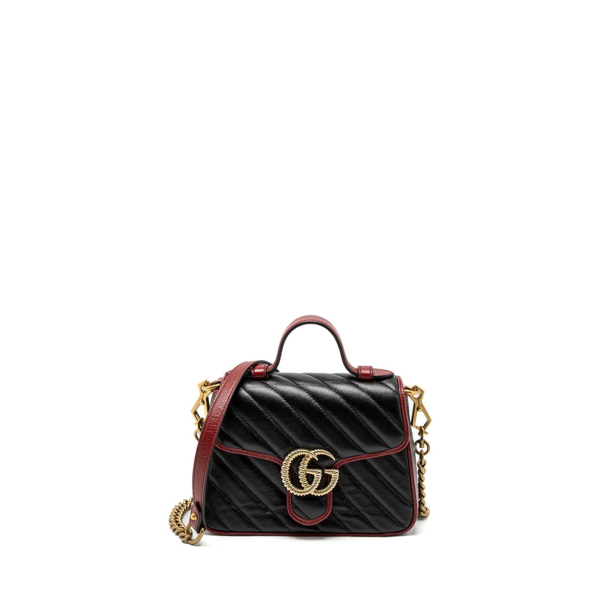 GUCCI GG MARMONT MINI TOP HANDLE BAG CALFSKIN BLACK/RED GHW