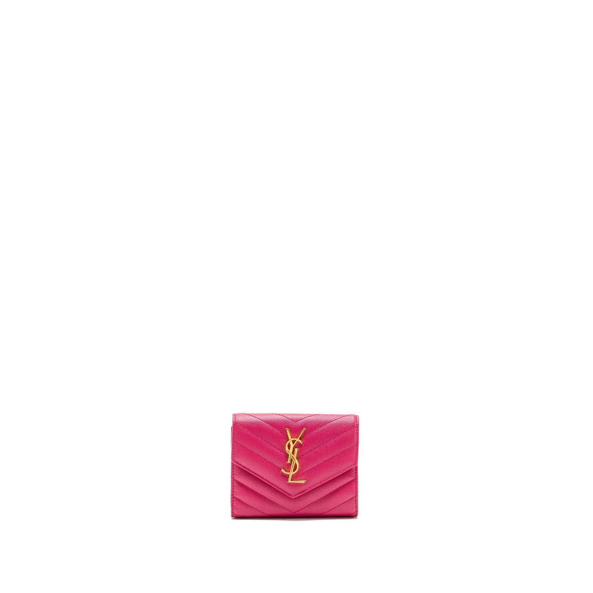 SAINT LAURENT COMPACT TRI-FOLD WALLET CALFSKIN PINK GHW