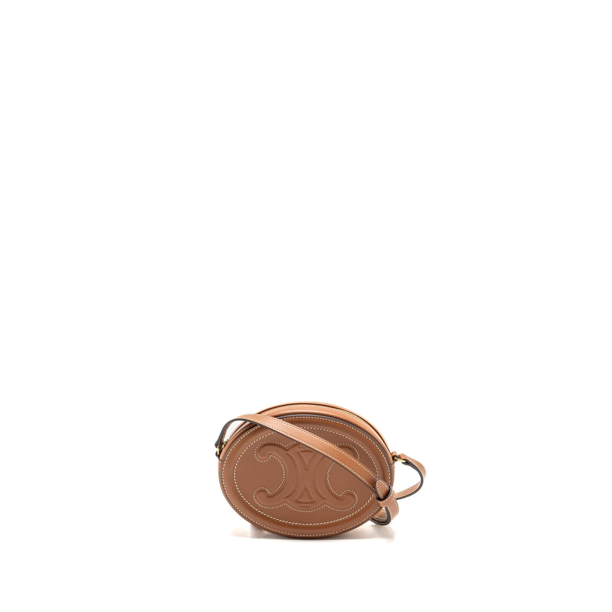 CELINE CROSSBODY OVAL PURSE CUIRASS TRIOMPHE SMOOTH CALFSKIN TAN GHW