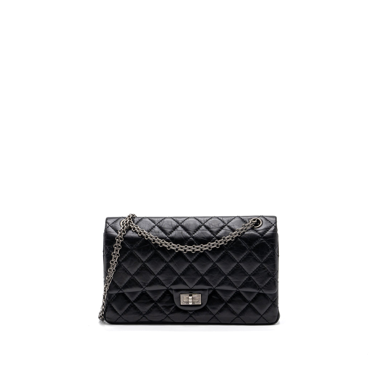 CHANEL 2.55 226 REISSUE FLAP BAG AGED CALFSKIN BLACK RUTHENIUM HARDWARE