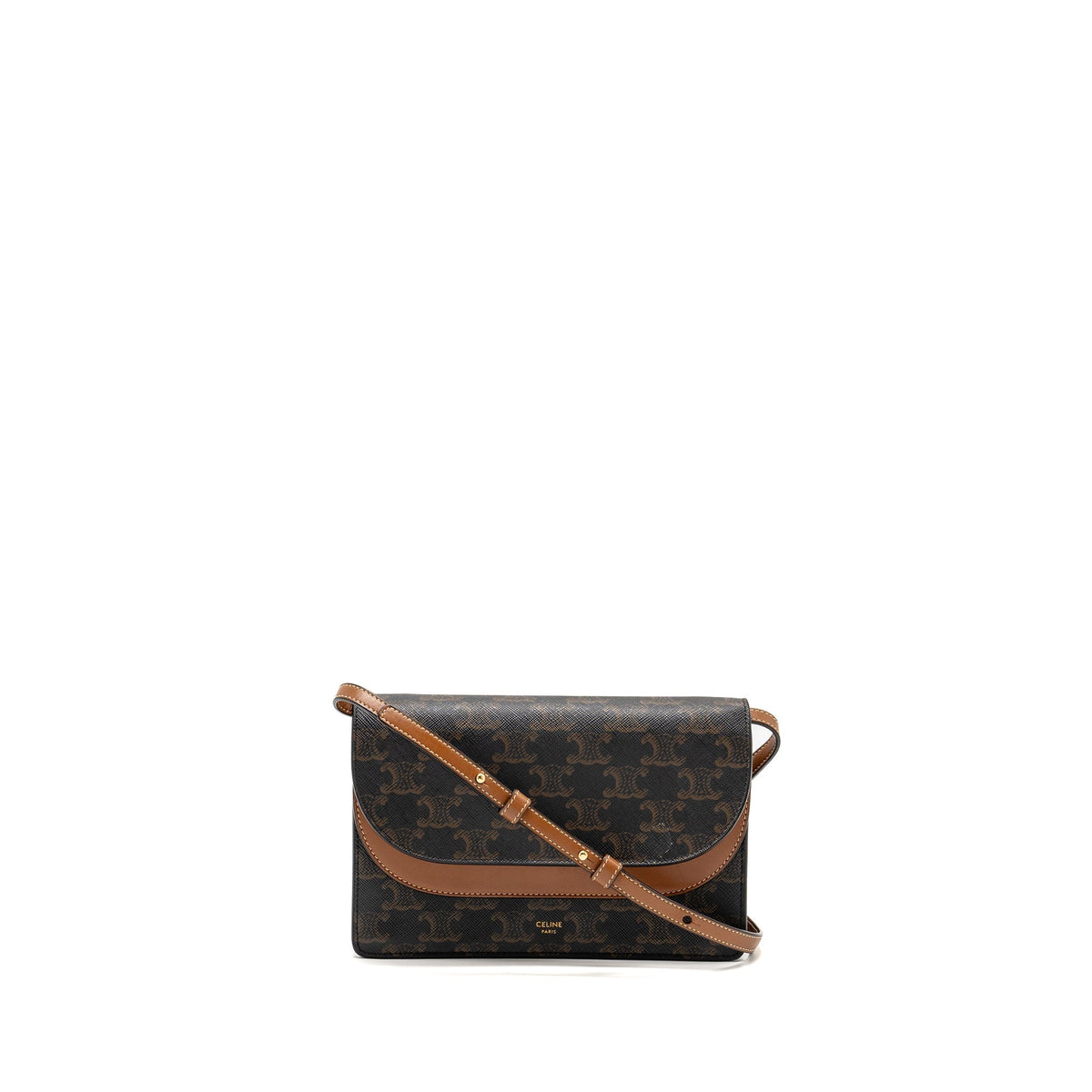 CELINE WALLET ON STRAP TRIOMPHE CANVAS/LAMBSKIN TAN GHW