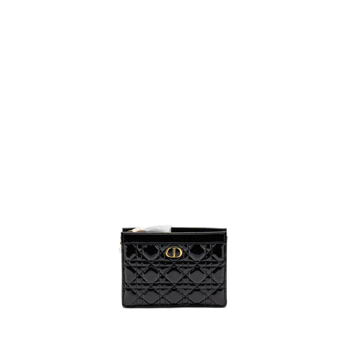 DIOR CARO POUCH WITH CHAIN PATENT CALFSKIN BLACK GHW