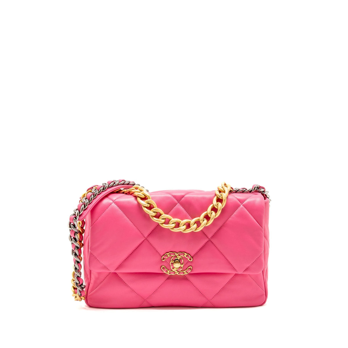 CHANEL LARGE 19 BAG LAMBSKIN PINK MULTICOLOUR HARDWARE (MICROCHIP)
