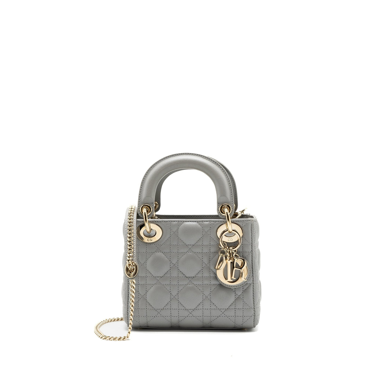 DIOR MINI LADY DIOR LAMBSKIN GREY LGHW