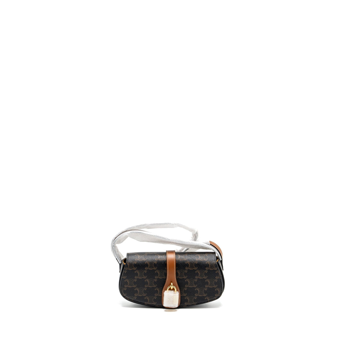 CELINE CLUTCH ON STRAP TABOU IN TRIOMPHE CANVAS / CALFSKIN TAN GHW