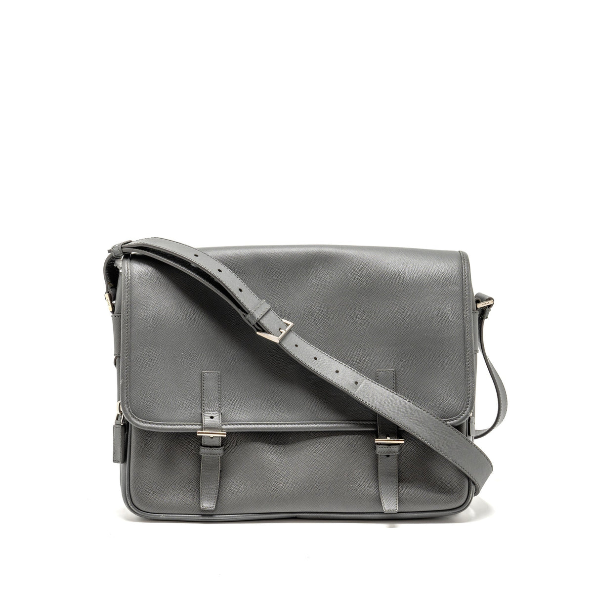 PRADA FLAP MESSANGER BAG CAVIAR GREY SHW