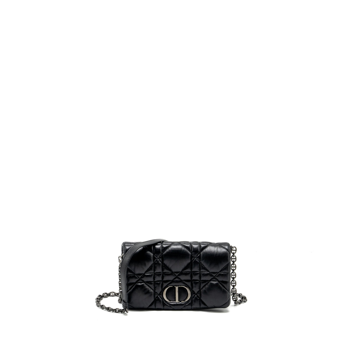 DIOR MINI CARO FLAP BAG CALFSKIN BLACK WITH BLACK HARDWARE