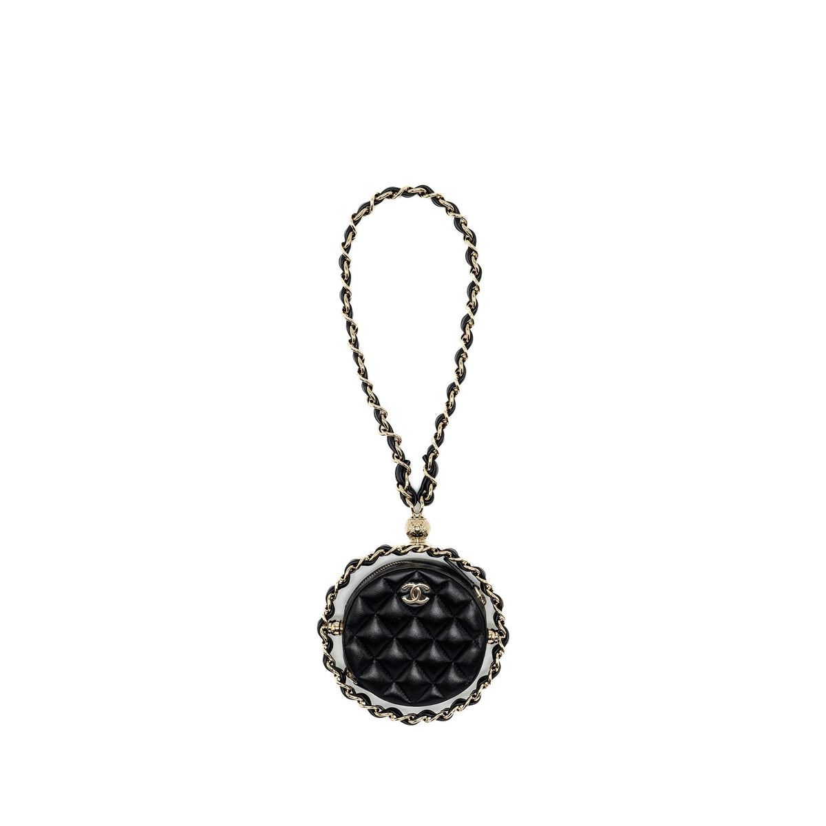 CHANEL 22C ROUND CLUTCH WITH CHAIN LAMBSKIN BLACK GHW