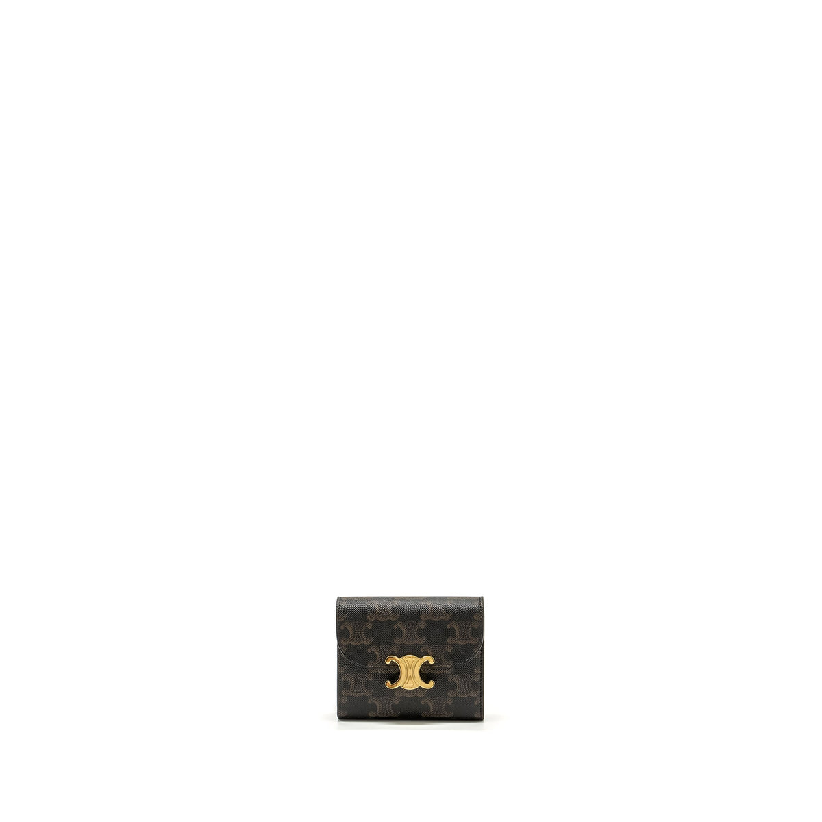 CELINE SMALL TRIOMPHE FLAP WALLET CANVAS TAN GHW