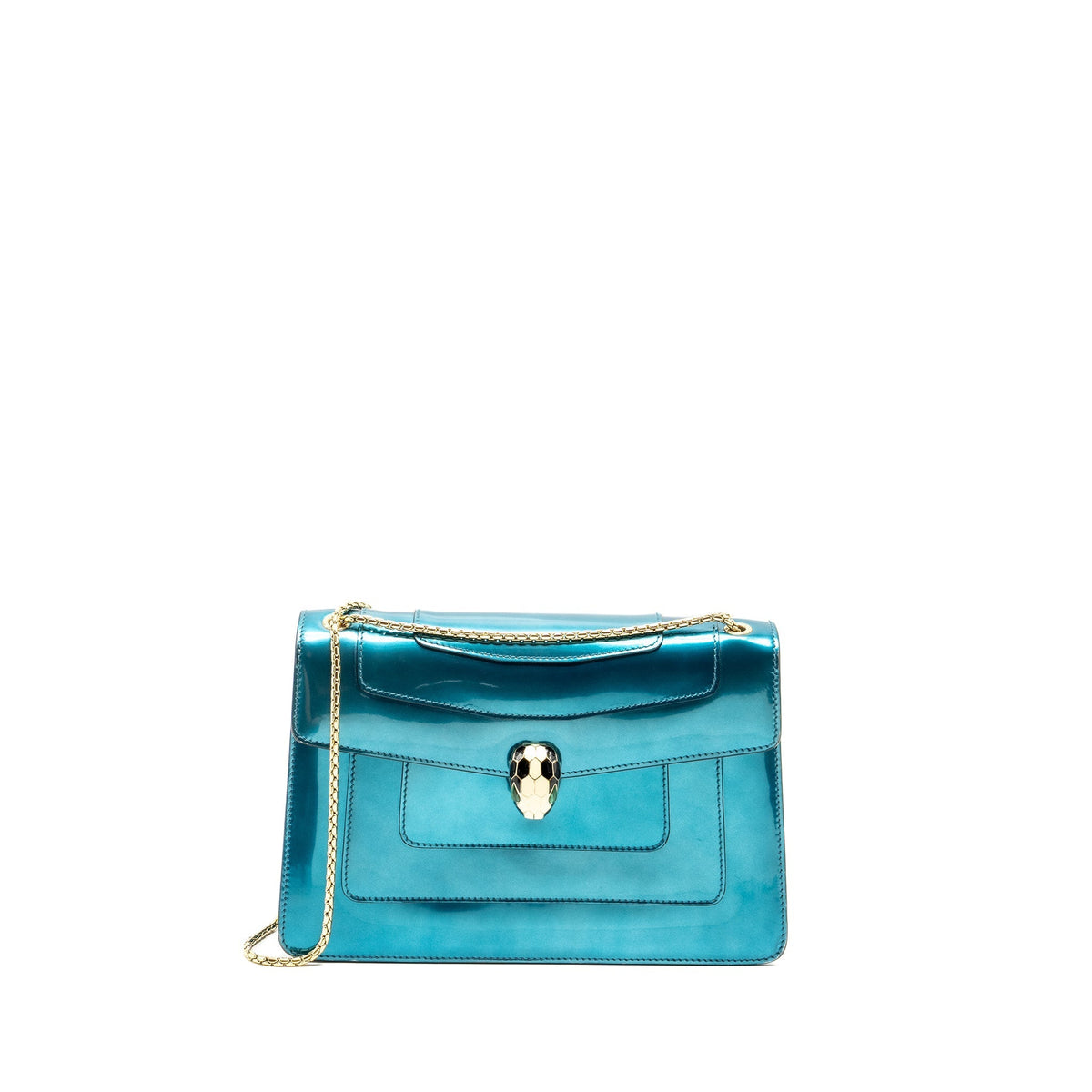 BVLGARI SERPENTI FOREVER BAG PATENT METALLIC BLUE LGHW