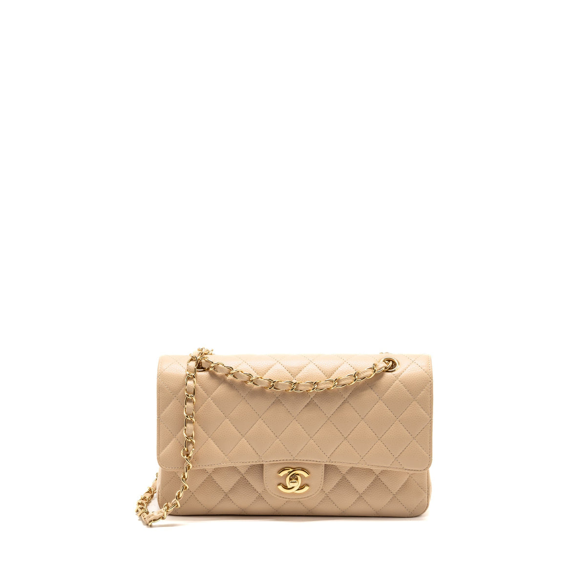 CHANEL MEDIUM CLASSIC DOUBLE FLAP BAG CAVIAR BEIGE GHW