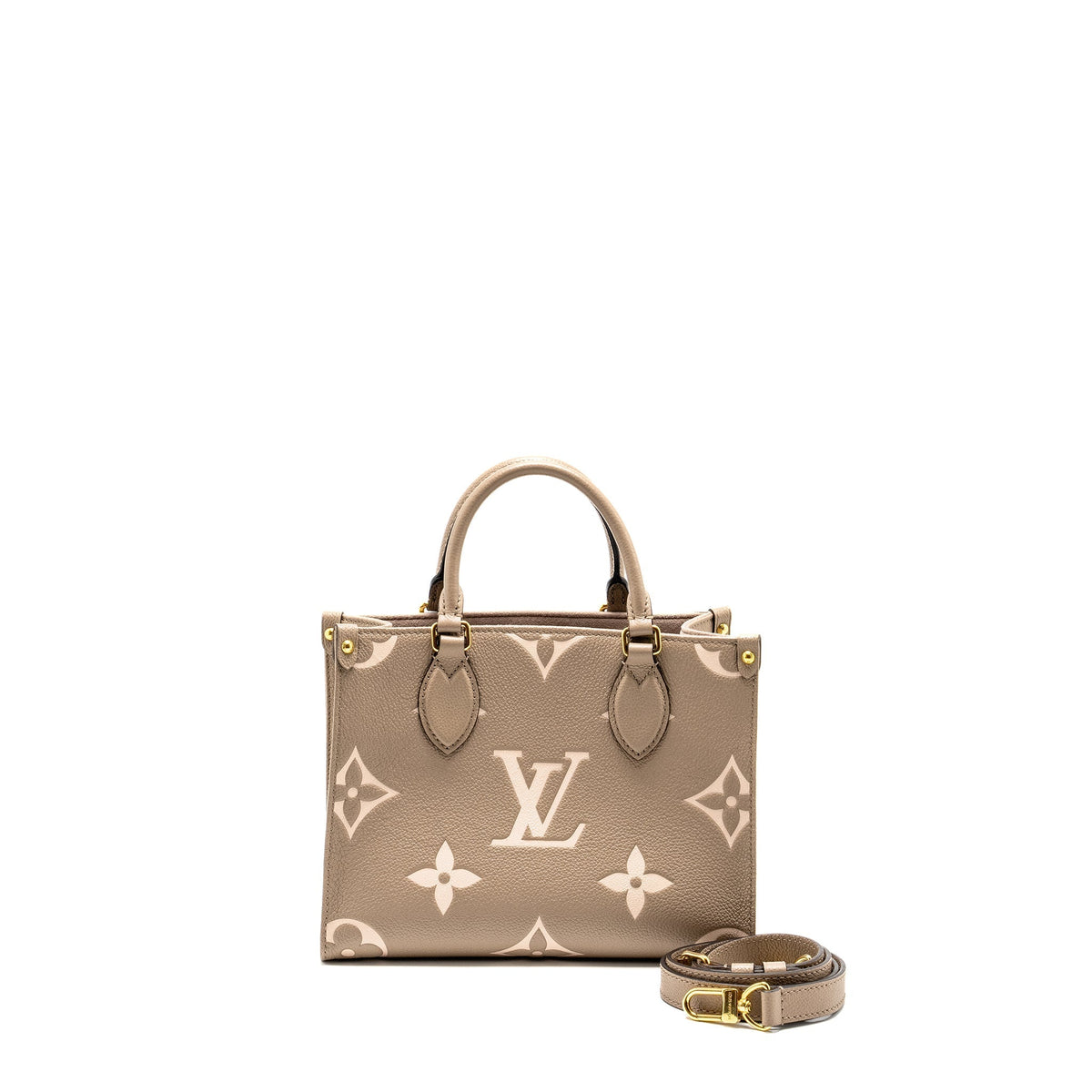LOUIS VUITTON ONTHEGO PM BICOLOUR MONOGRAM EMPREINTE LEATHER TOURTERELLE/CREME GHW
