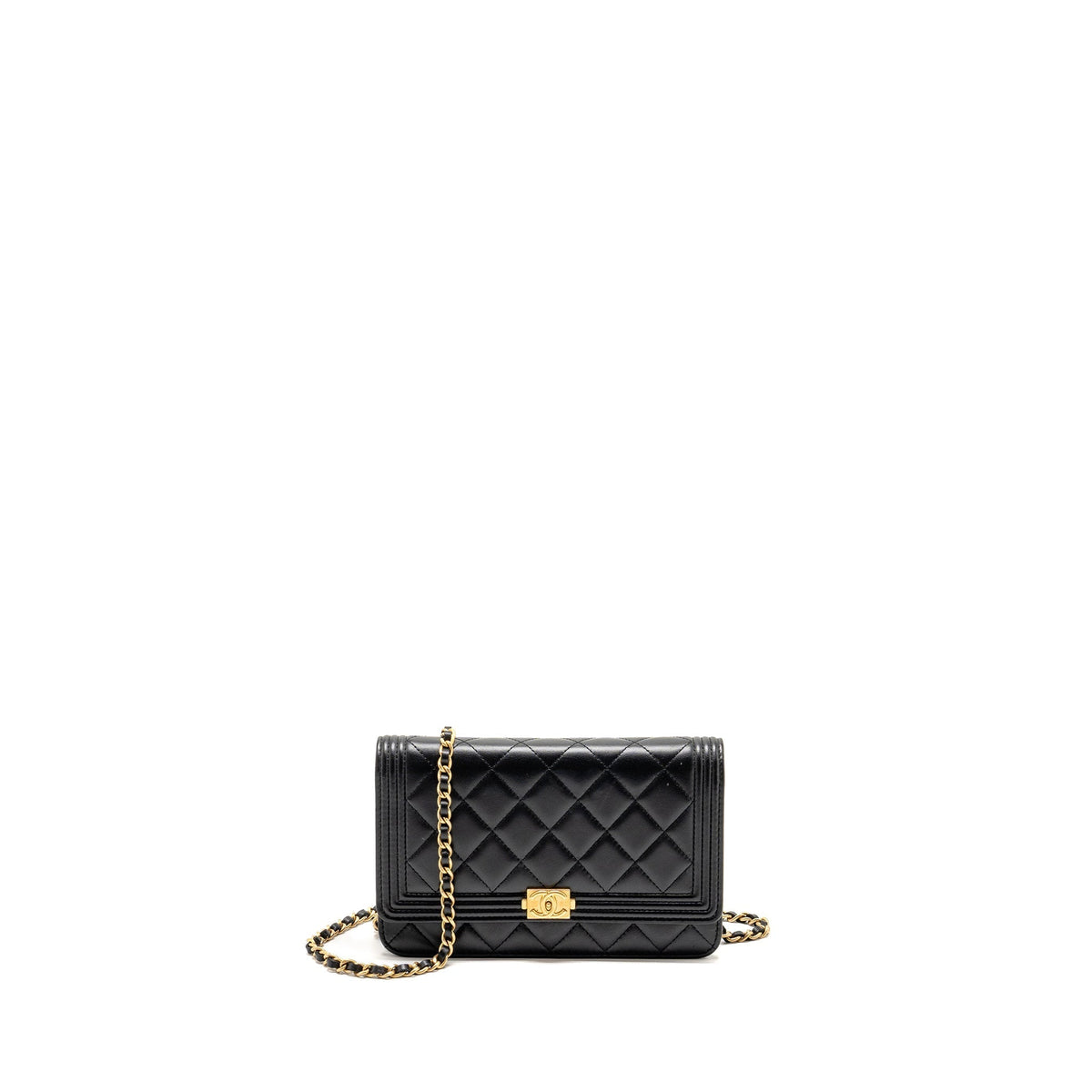 CHANEL BOY WALLET ON CHAIN LAMBSKIN BLACK GHW