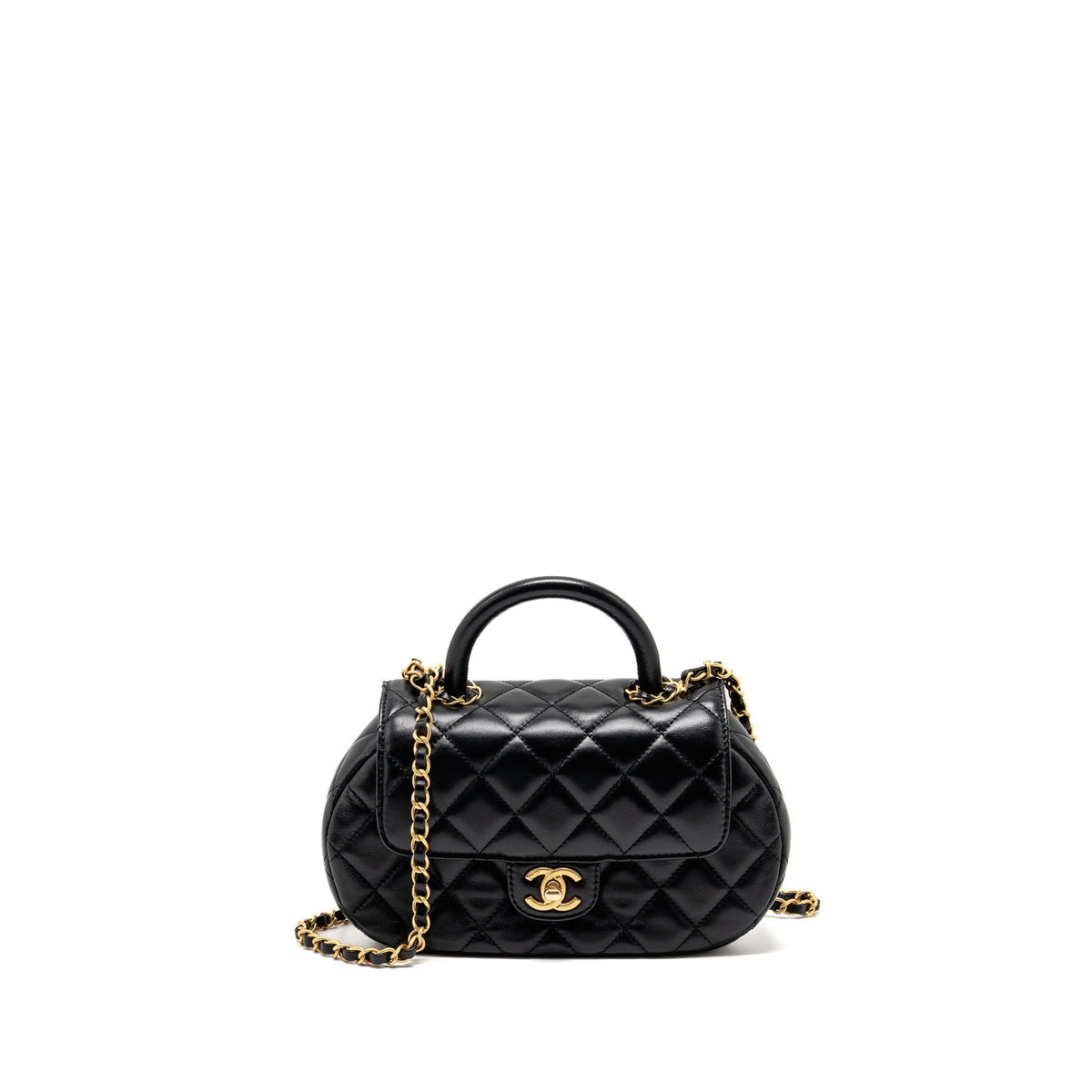 CHANEL 24C TOP HANDLE FLAP BAG QUILTED LAMBSKIN BLACK GHW (MICROCHIP)