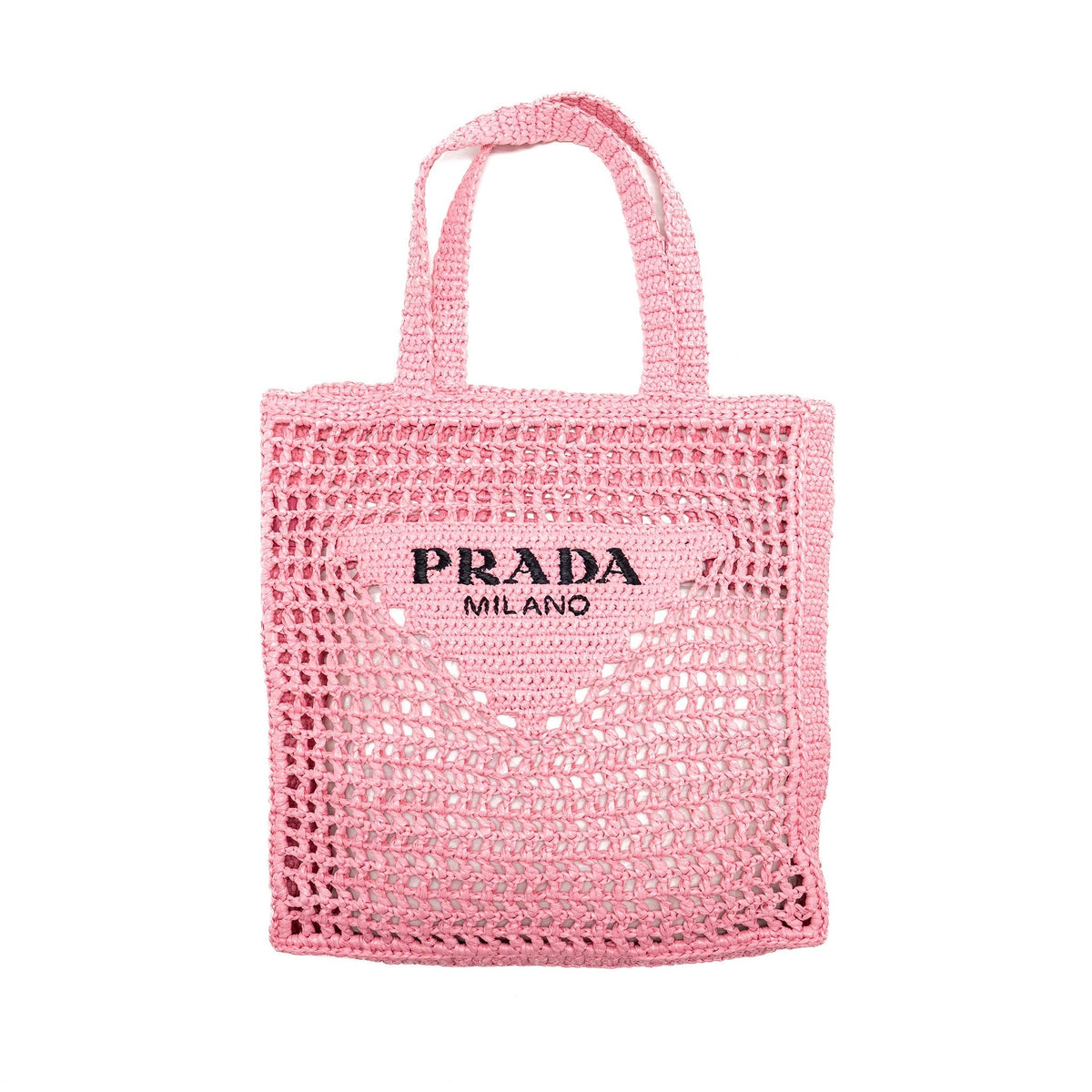 PRADA CROCHET TOTE BAG RAFFIA PINK