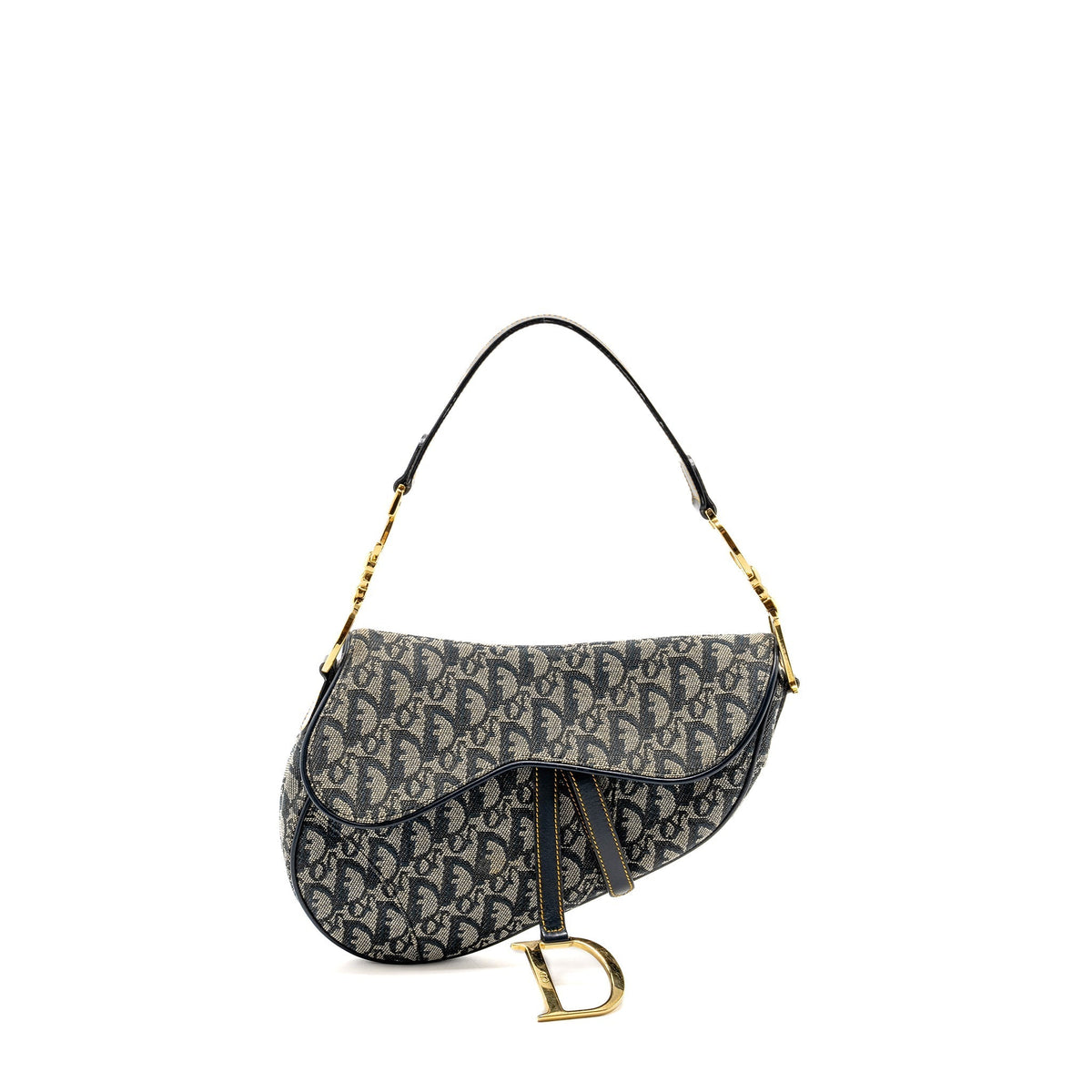DIOR VINTAGE SADDLE BAG CANVAS / LEATHER BLUE/MULTICOLOUR GHW