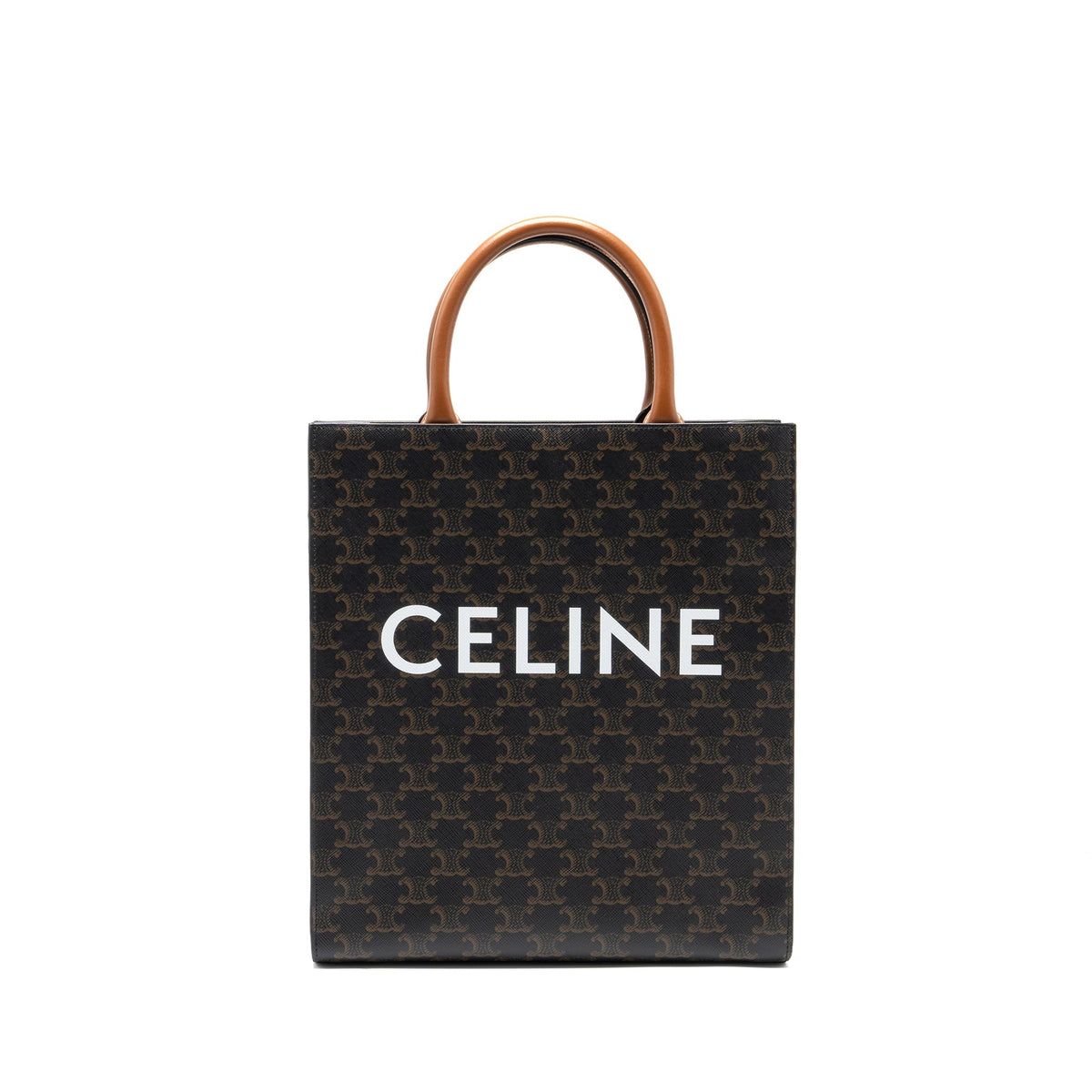 CELINE SMALL CABAS VERTICAL IN TRIOMPHE CANVAS/CALFSKIN TAN GHW