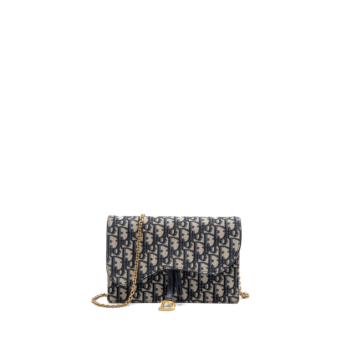 DIOR SADDLE FLAP BAG BLUE DIOR OBLIQUE EMBROIDERY GHW