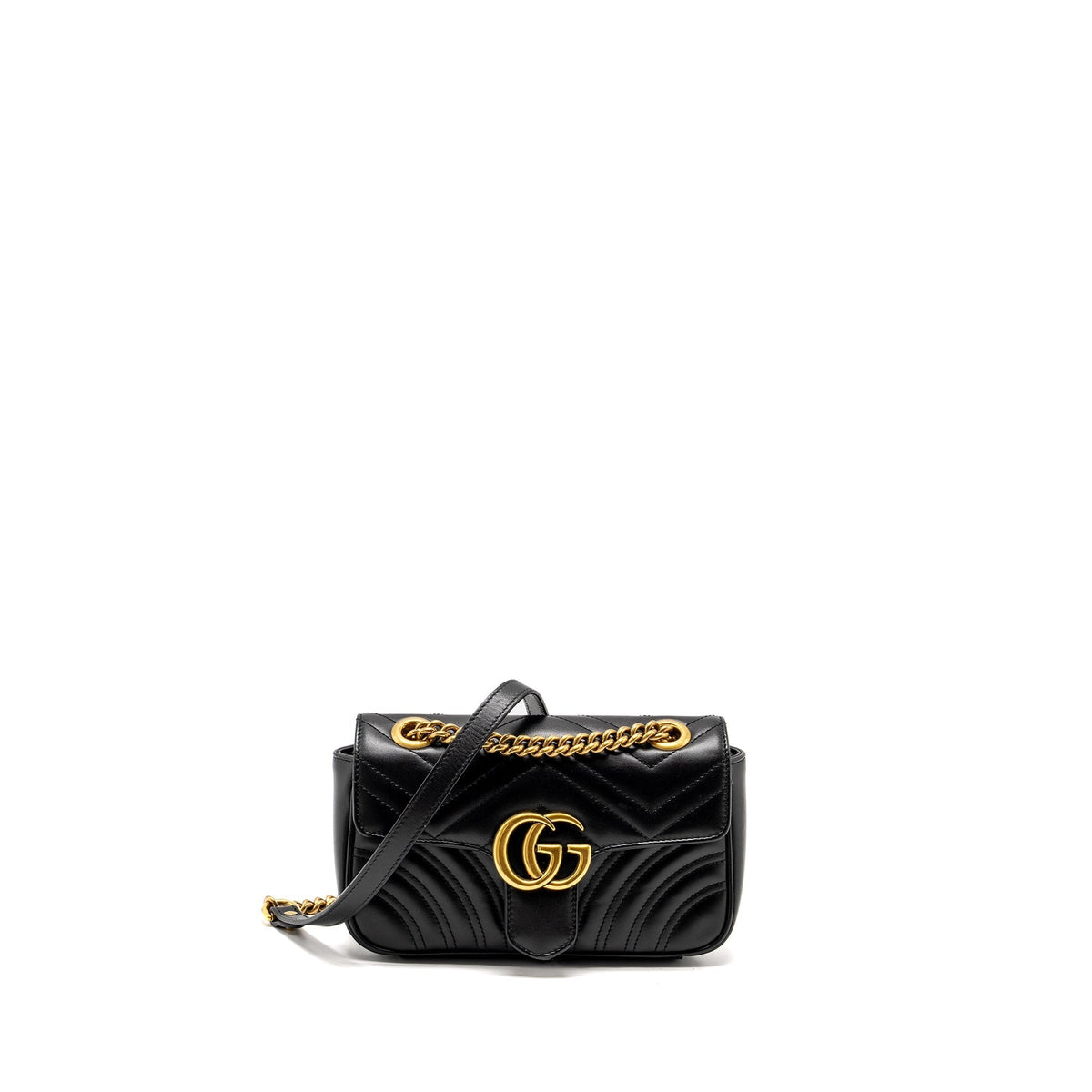 GUCCI MINI GG MARMONT SHOULDER BAG CALFSKIN BLACK GHW