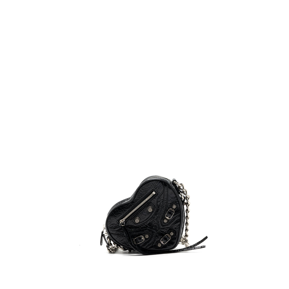BALENCIAGA LE GAGOLE HEART MINI BAG ARENA LAMBSKIN BLACK RUTHENIUM HARDWARE