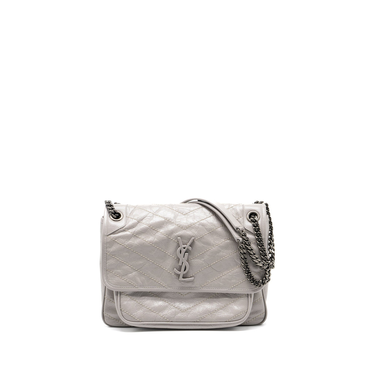 SAINT LAURENT MEDIUM NIKI BAG CALFSKIN GREY RUTHENIUM HARDWARE