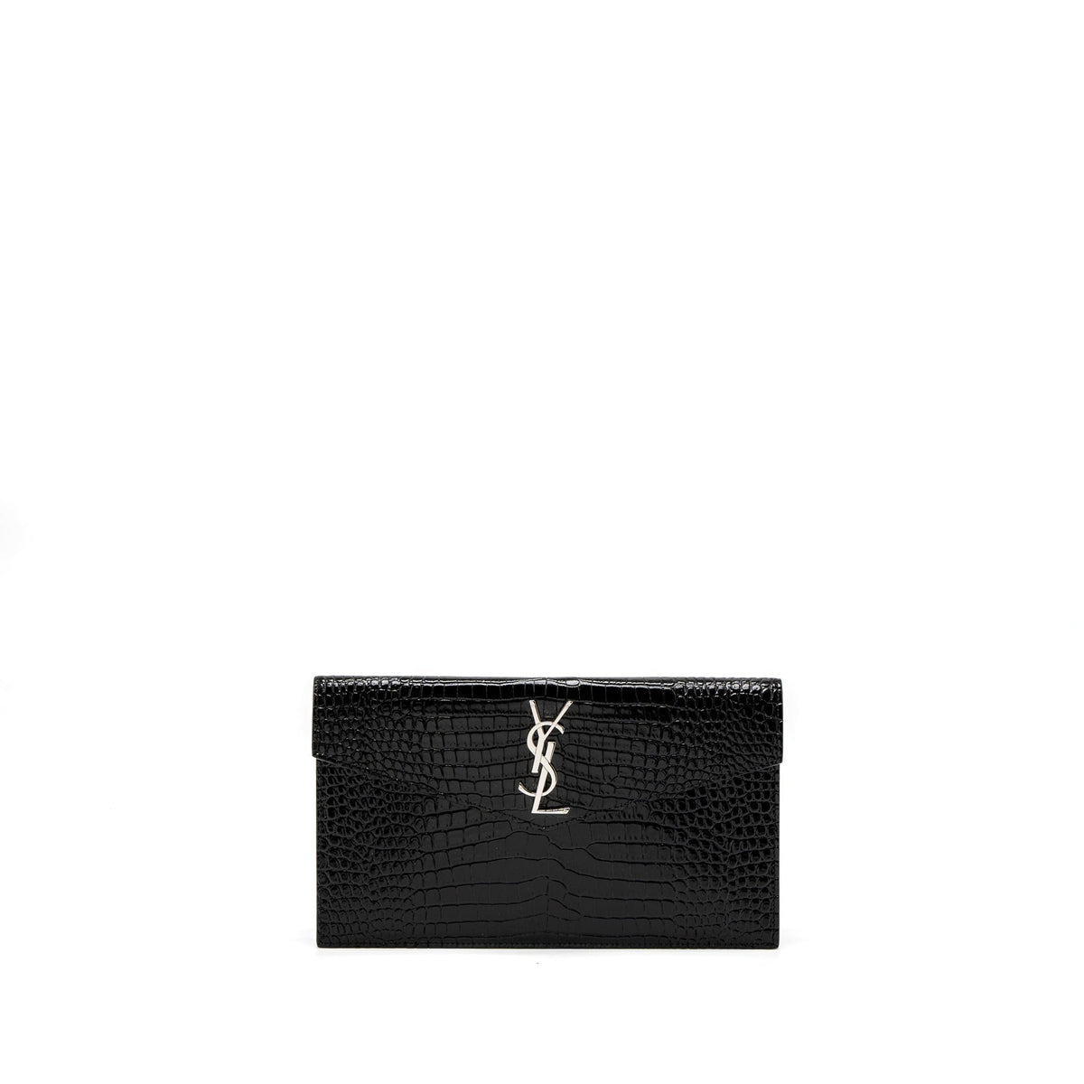 SAINT LAURENT/YSL UPTOWN POUCH CROC-EMBOSSED CALFSKIN BLACK SHW