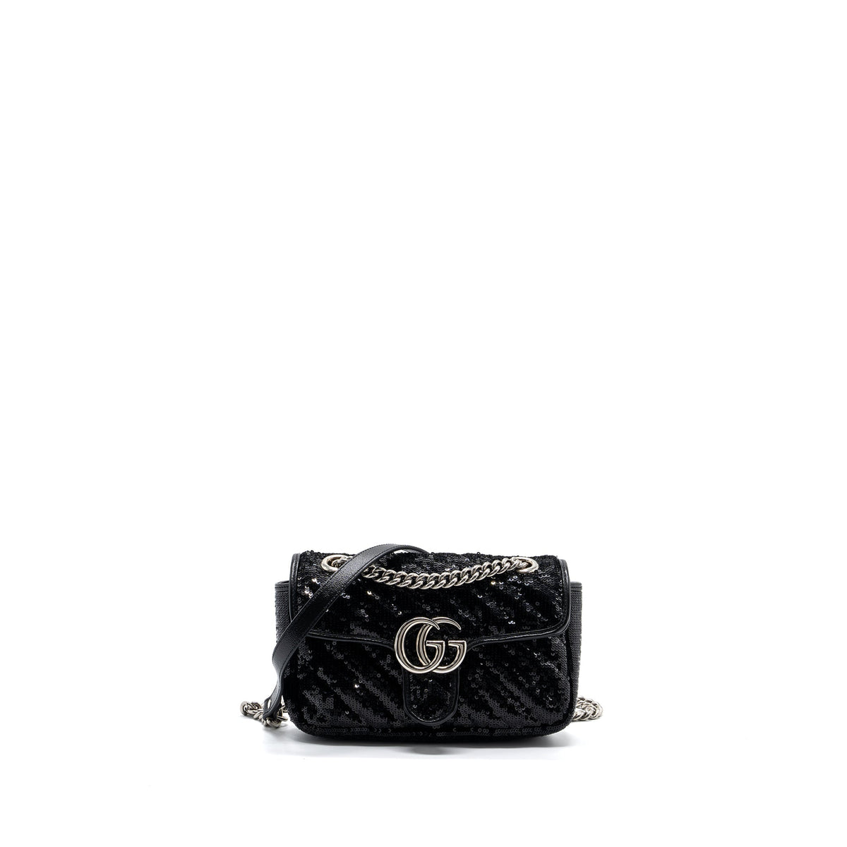 GUCCI MINI GG MARMONT MATELASSE BAG SEQUIN BLACK SHW