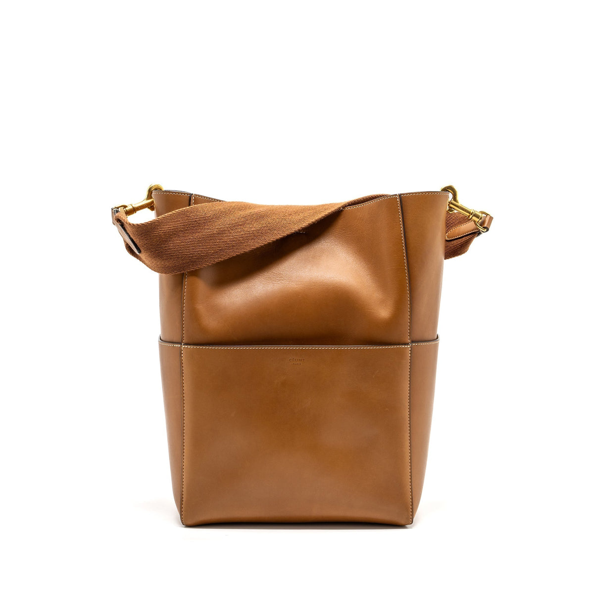CELINE SANGLE BUCKET BAG LEATHER BROWN GHW