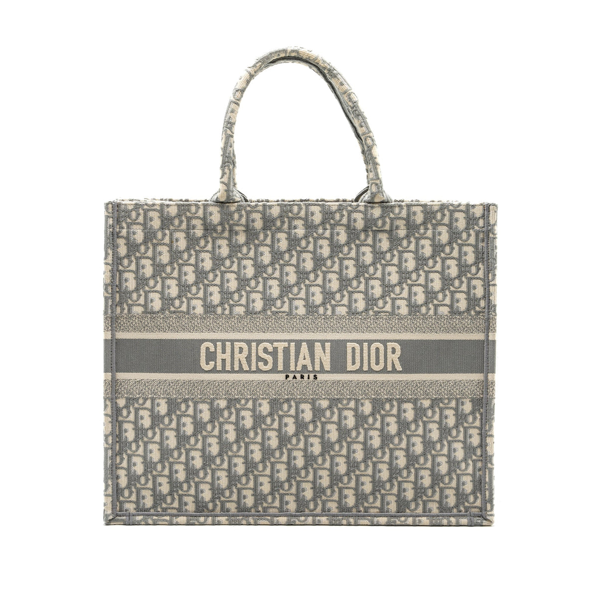 DIOR LARGE BOOK TOTE DIOR OBLIQUE EMBROIDERY ECRU/GREY
