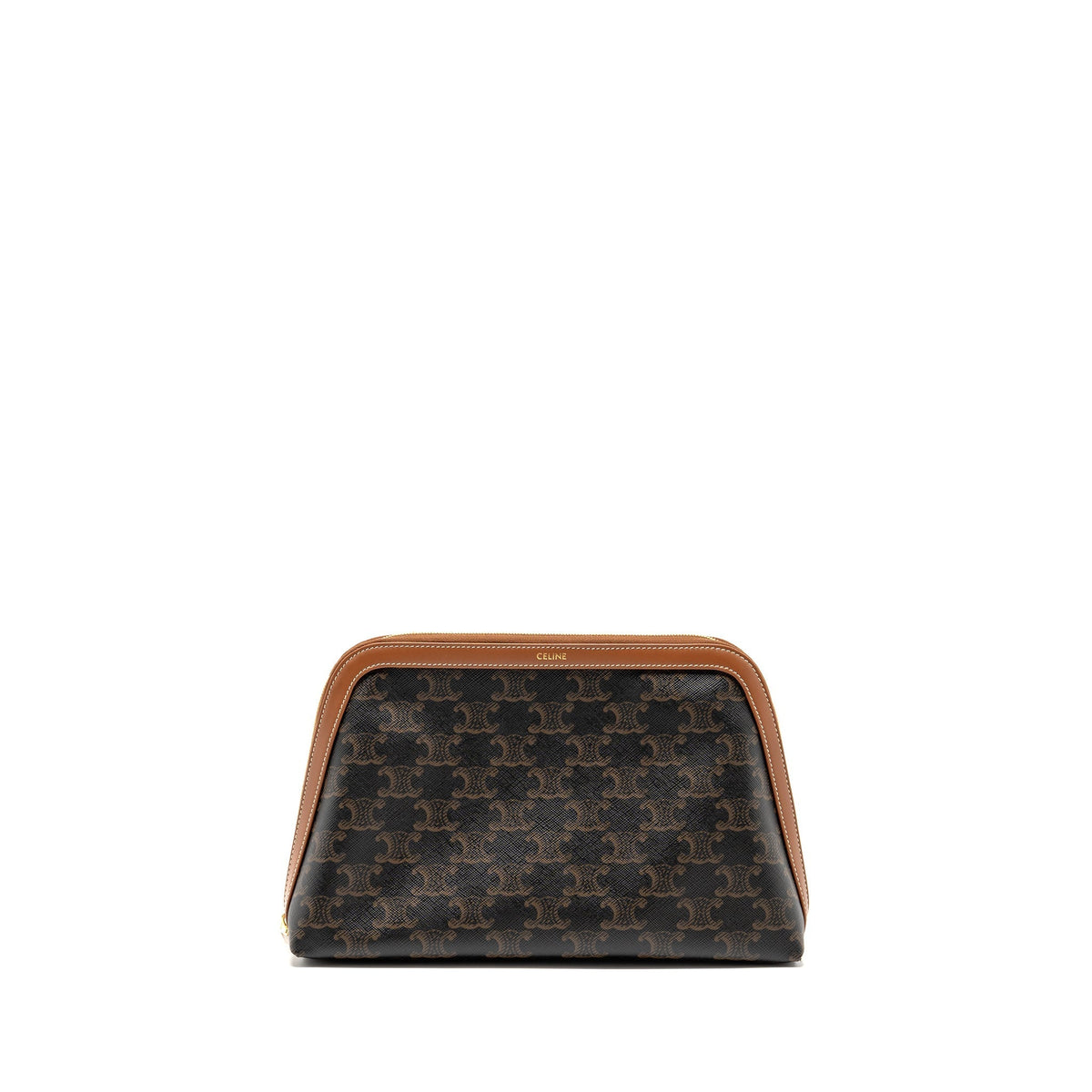 CELINE LARGE COSMETIC POUCH TRIOMPHE CANVAS/CALFSKIN TAN GHW