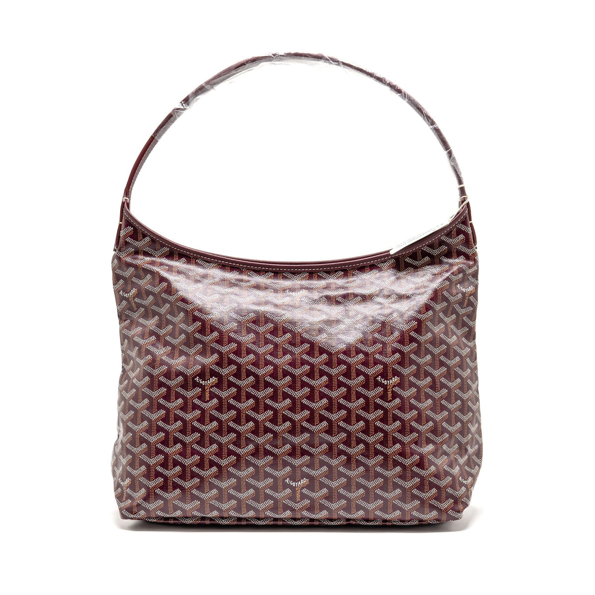 GOYARD BOHEME HOBO PM BAG GOYARDINE CANVAS/CALFSKIN BURGUNDY SHW