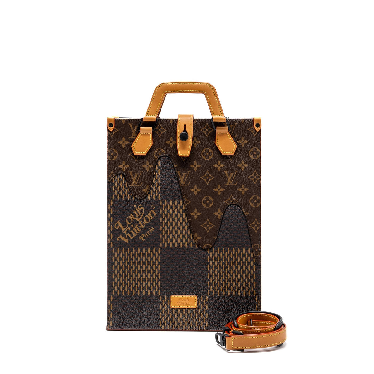 LOUIS VUITTON X NIGO GIANT TOTE DAMIER EBENE MONOGRAM CANVAS BROWN BLACK HARDWARE