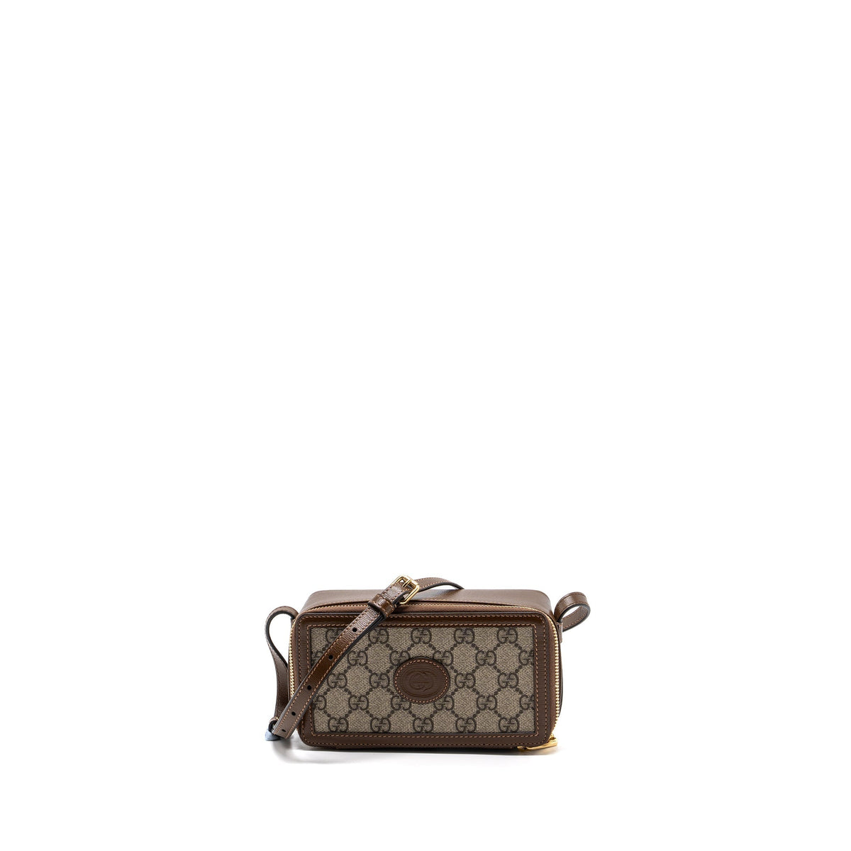 GUCCI MINI CROSSBODY BOX BAG INTERLOCKING GG SUPREME CANVAS / LEATHER GHW