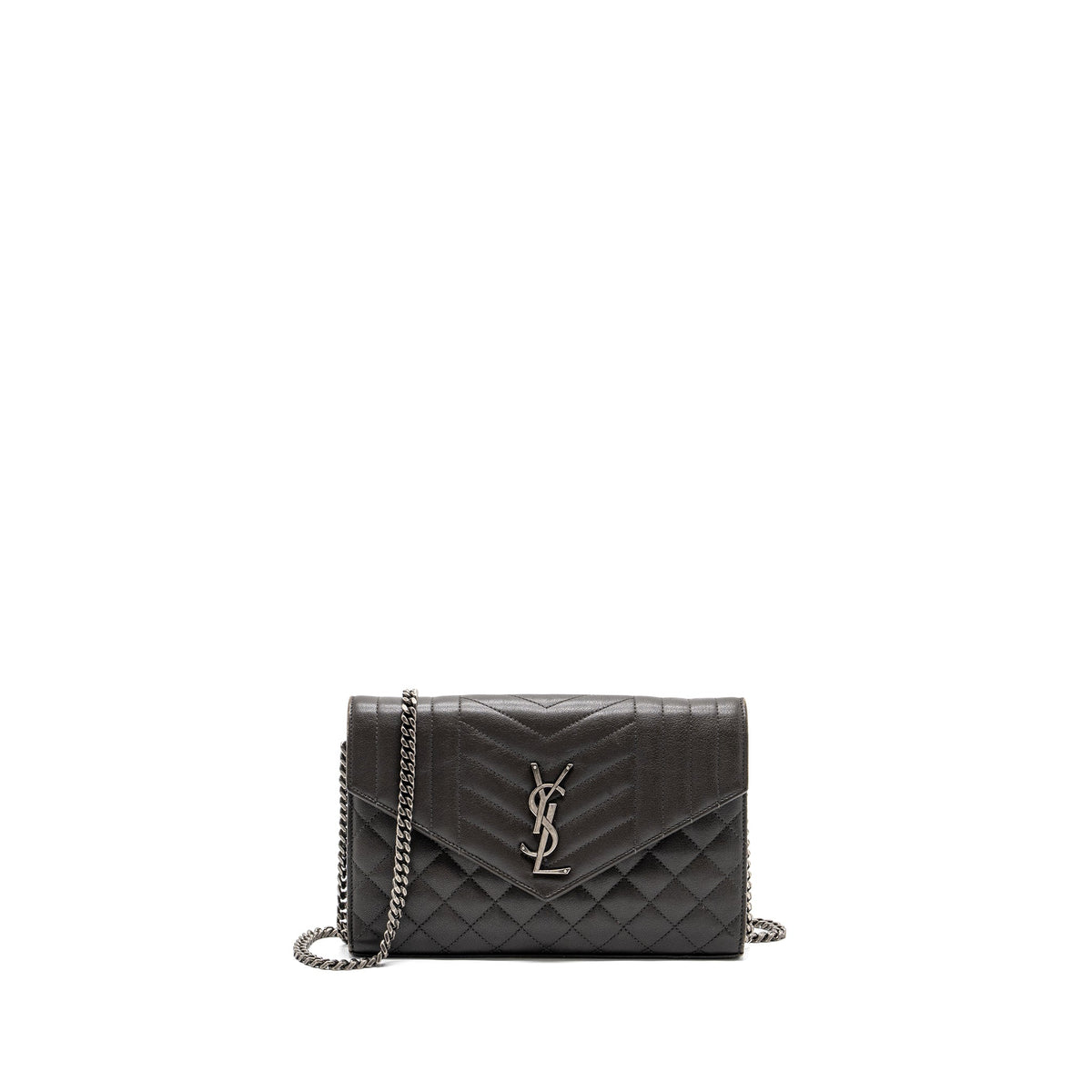 SAINT LAURENT/YSL ENVELOP CHAIN BAG CALFSKIN DARK GREY SHW