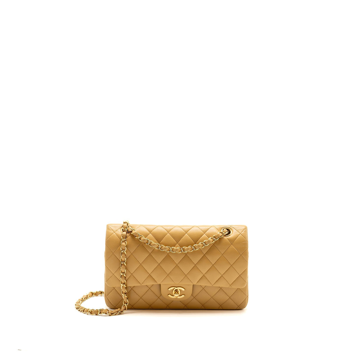 CHANEL MEDIUM CLASSIC DOUBLE FLAP BAG LAMBSKIN BEIGE GHW