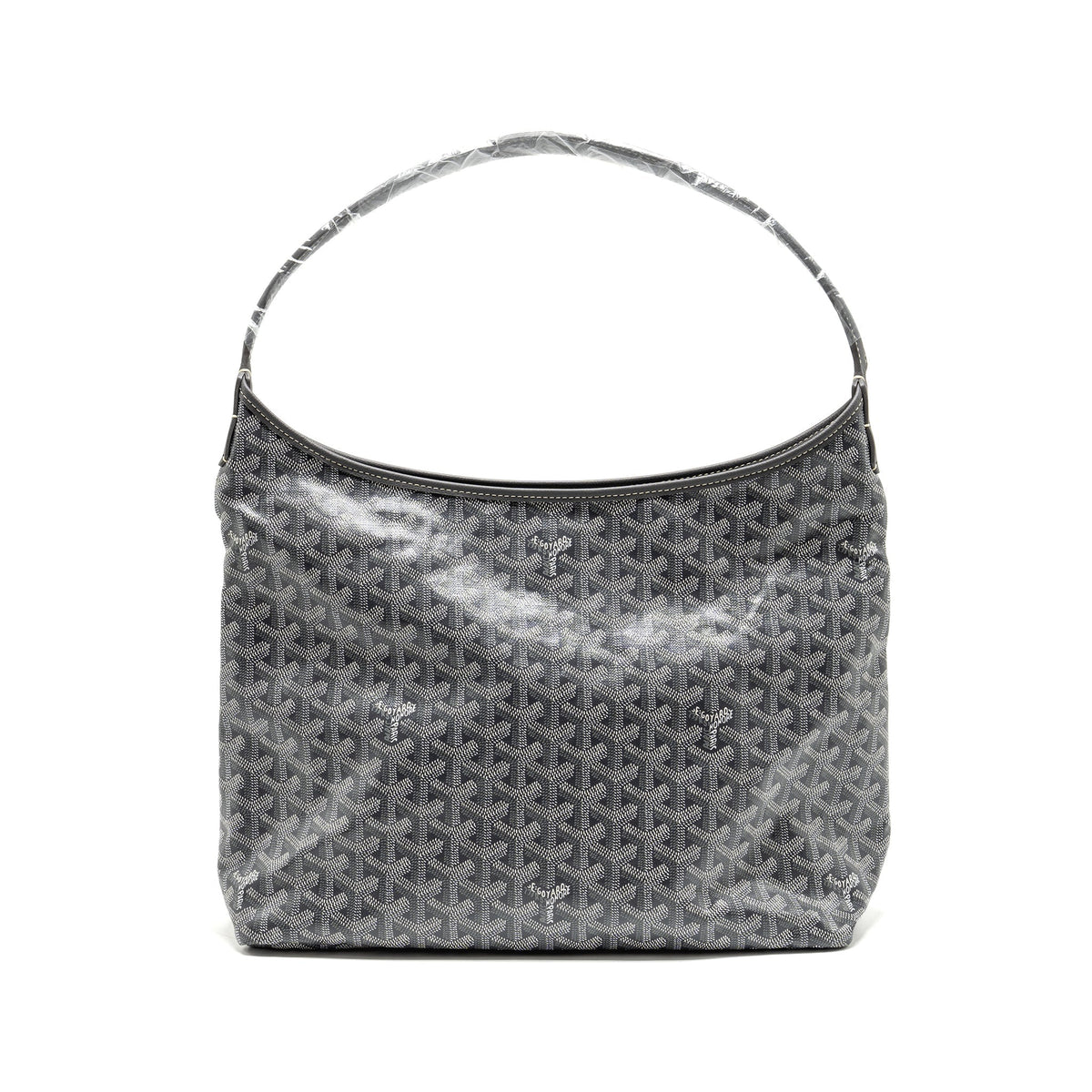GOYARD BOHEME HOBO PM BAG GOYARDINE CANVAS/CALFSKIN GRIS SHW