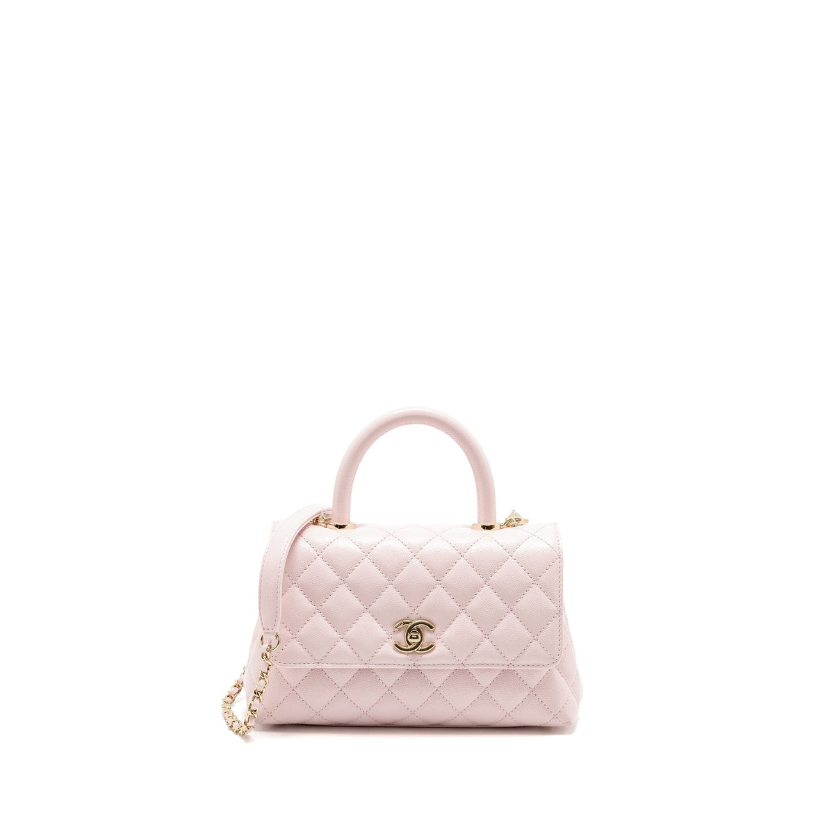 CHANEL SMALL COCO HANDLE CAVIAR LIGHT PINK LGHW (MICROCHIP)