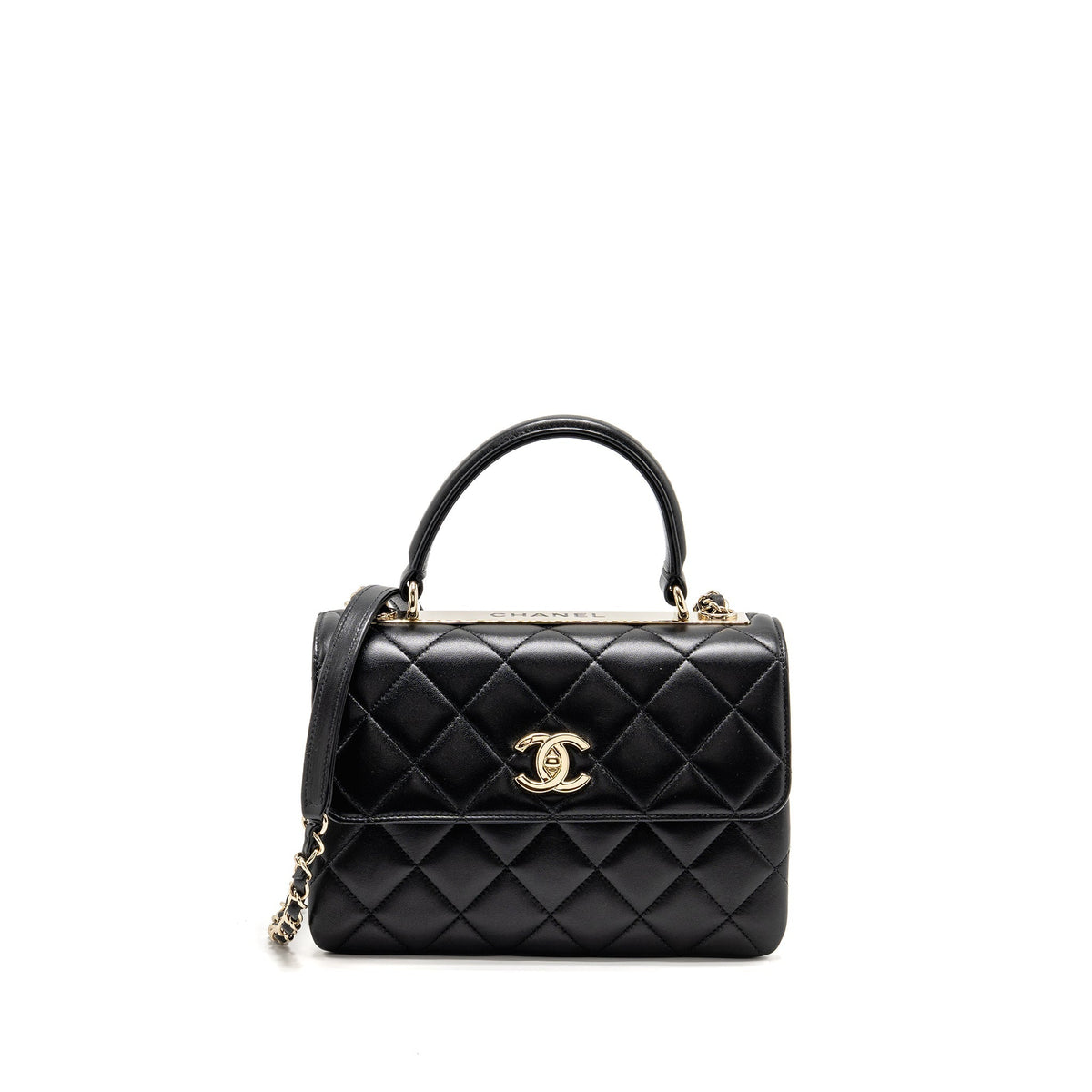 CHANEL TOP HANDLE TRENDY CC FLAP BAG LAMBSKIN BLACK LGHW