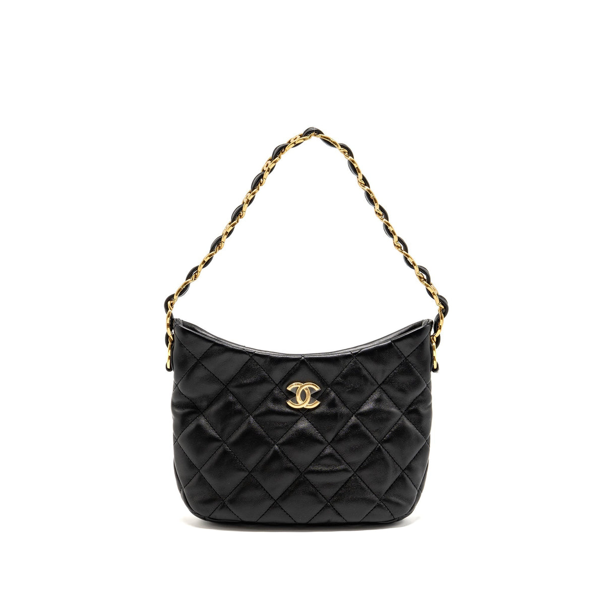 CHANEL 22K HOBO SHOULDER BAG LAMBSKIN BLACK GHW