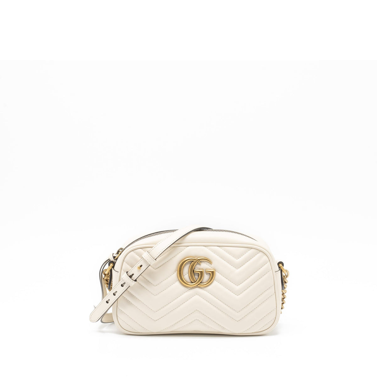GUCCI GG MARMONT CAMERA SHOULDER BAG CALFSKIN WHITE GHW