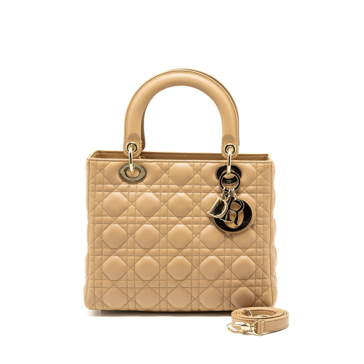 DIOR MEDIUM LADY DIOR LAMBSKIN BEIGE LGHW