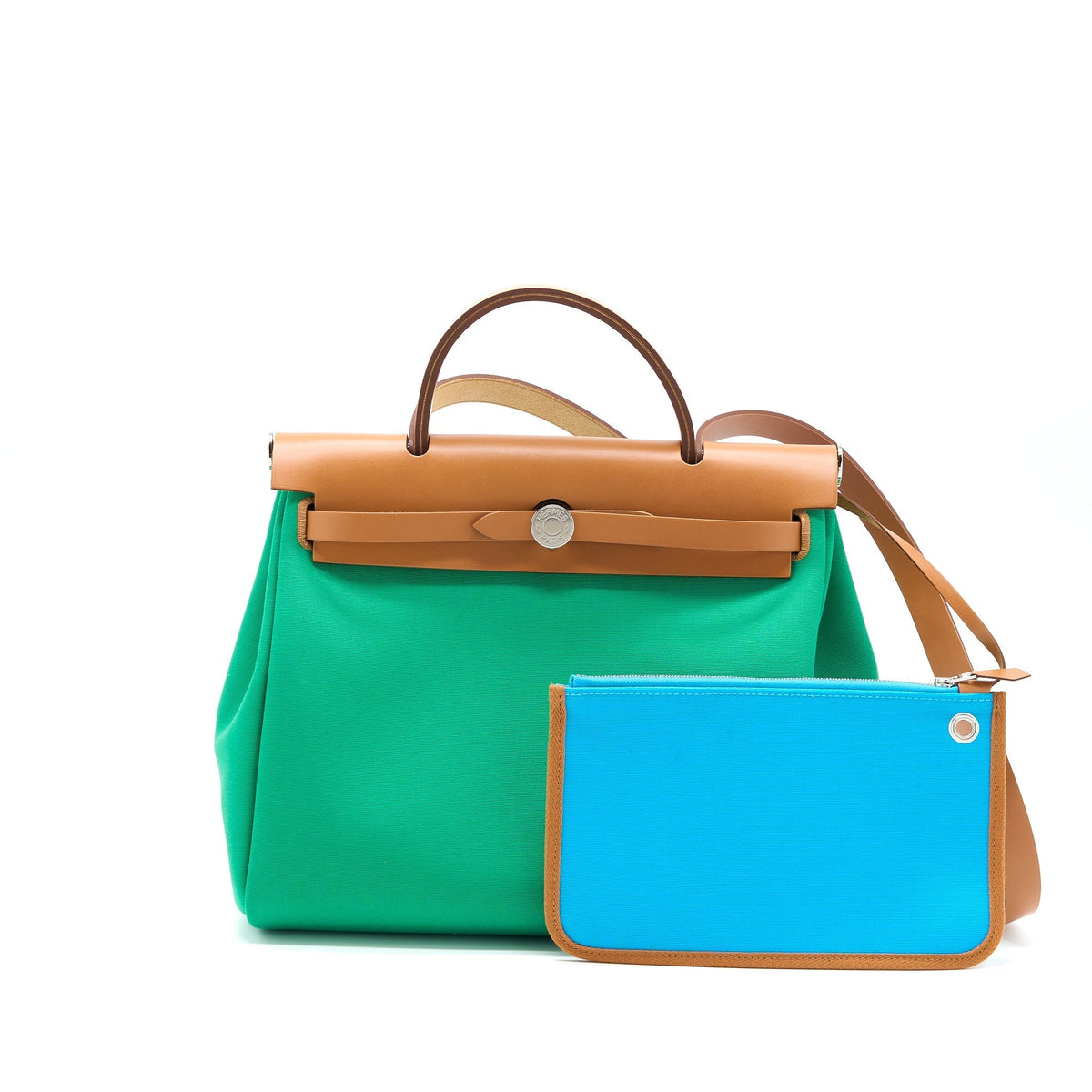HERMES HERBAG ZIP 31 BAG CANVAS MENTHE-BLEU AZTEQUE/NATURE SHW