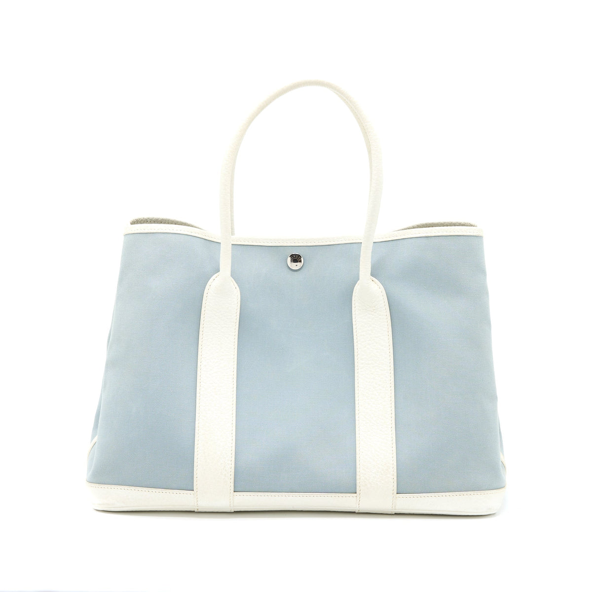 HERMES GARDEN PARTY 36 LEATHER/CANVAS LIGHT BLUE/BLANC SHW
