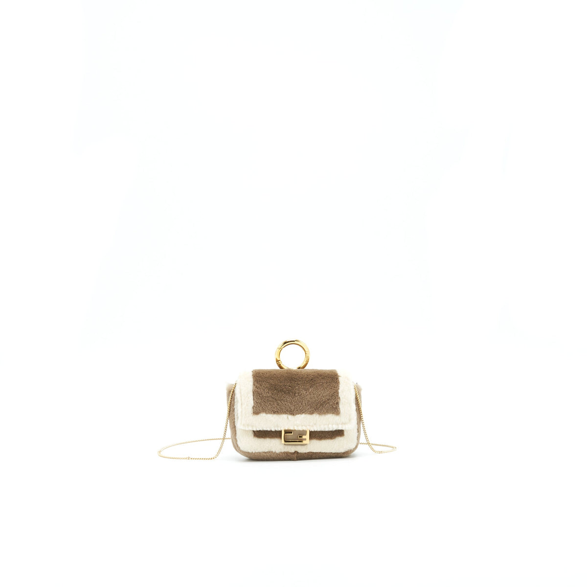 FENDI NANO BAGUETTE BROWN MINK CHARM