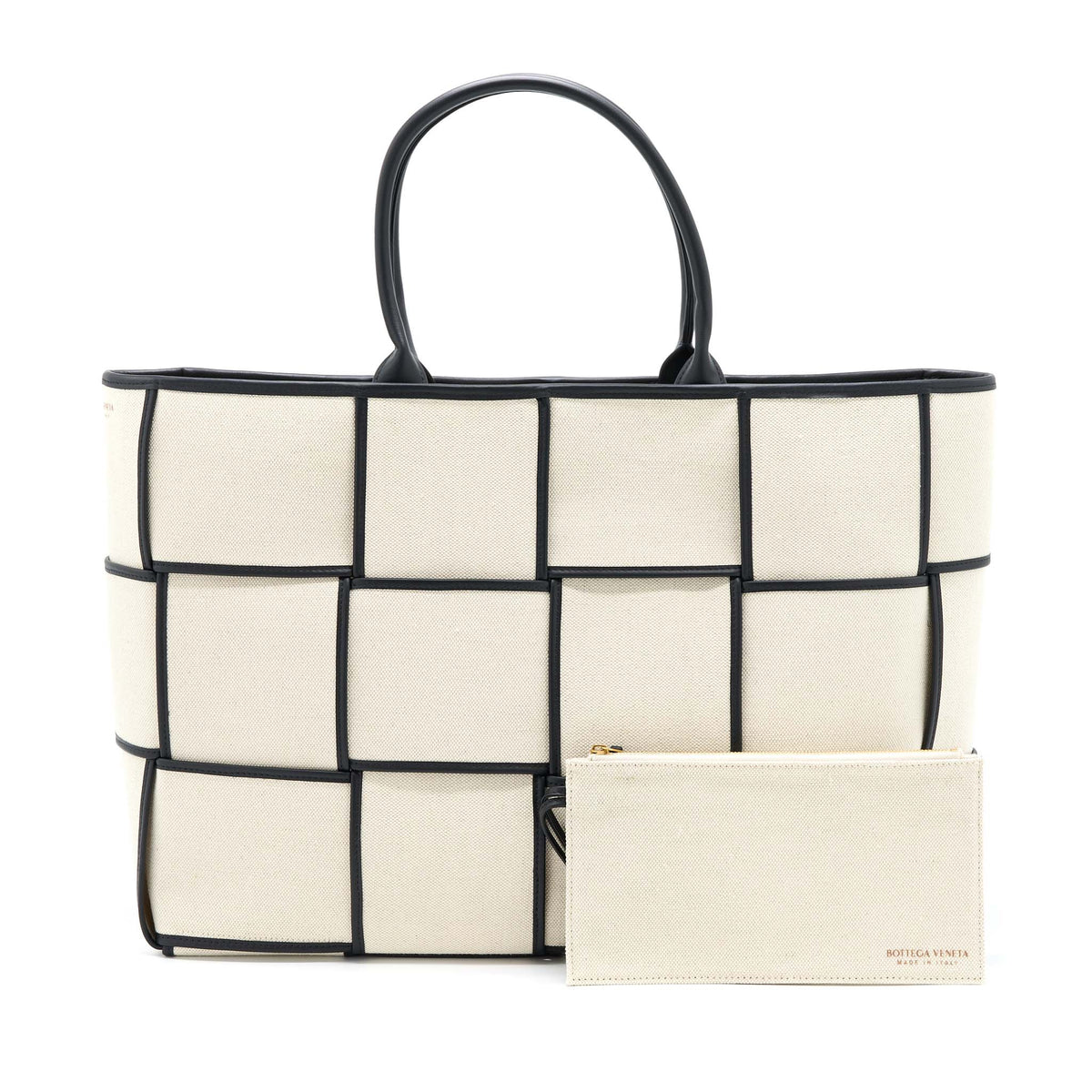 BOTTEGA VENETA LARGE ARCO TOTE CANVAS NATURAL / BLACK