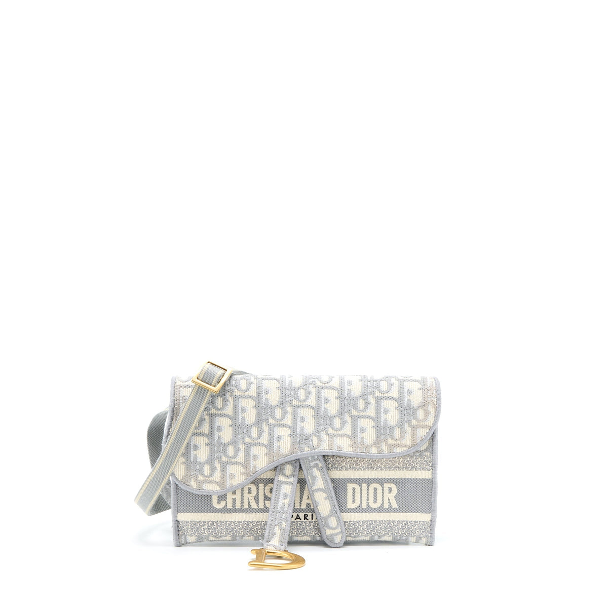 DIOR SADDLE SLIM POUCH LIGHT GREY DIOR OBLIQUE EMBROIDERY