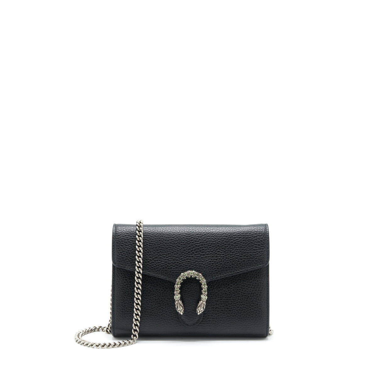 GUCCI MINI DIONYSUS WALLET ON CHAIN GRAINED CALFSKIN BLACK SHW