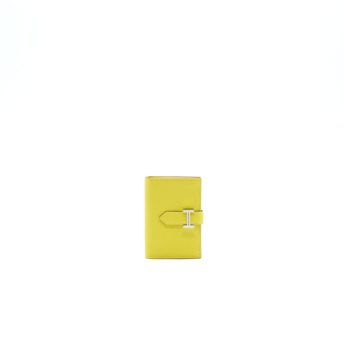 HERMES BEARN CARD HOLDER 9R LIME WITH SHW CHEVRE MYSORE LEATHER